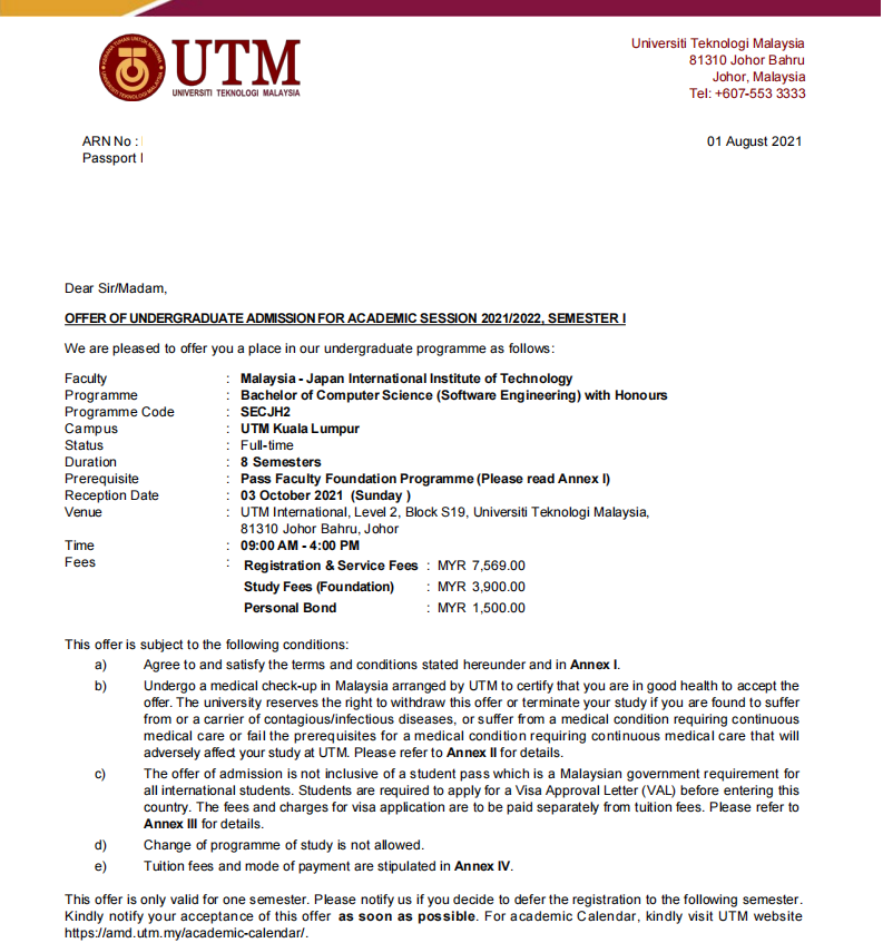 【QS191位 =武汉大学or同济大学】马来西亚理工大学offer案例分享|| 计算机科学软件工程专业理学学士